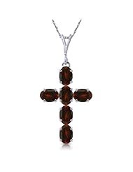 14K Gold Natural Garnet Cross Pendant Necklace