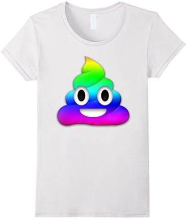 Women's Rainbow Colored Poop Emoji Happy Hilarious Novelty Tshirt Medium White