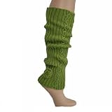 LIME GREEN RIBBED KNIT LEG WARMERS W/FLOWER ROSETTE