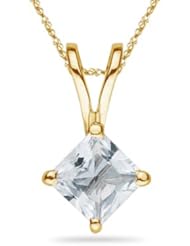 0.70 Cts of 5mm AA Square Princess Natural White Sapphire Solitaire Pendant in 14K Yellow Gold