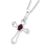 Sterling Silver Ruby Cross Necklace - 18 Inch - Spring Ring - JewelryWeb