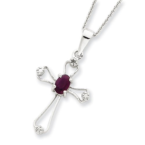 Sterling Silver Ruby Cross Necklace - 18 Inch - Spring Ring - JewelryWeb