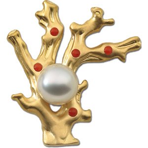 1 8K Yellow Gold South Sea Cultured Pearl Brooch W Corals 1 2. 0 0mm Flat... by