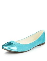 Water Repellent Suede Metallic Toe Cap Pumps