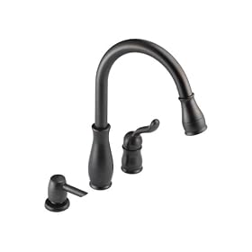 Click here to buy Delta 978-RBSD Leland Single-Handle Pull-Down Kitchen Faucet, Rubbed Bronze by Delta Faucet.