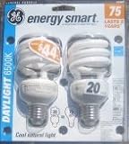 2-Pk GE 75 watt equivalent Daylight 6500k CFL Compact Fluorescent light bulbs
