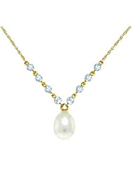 14K Gold Drop Necklace with Natural Aquamarines & Grade A/A+ cultured Freshwater Pearl