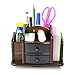 KLOUD City Dark Brown Wood Rotating Desktop Organizer Sorter Stuff Storage Holder with Two Drawers