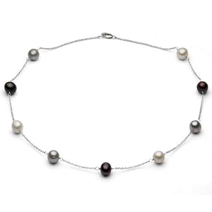 Sterling Silver 9-10mm Multicolored Freshwater Pearl Wire Cable Chain Necklace 18\”