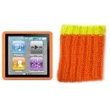 6G Nano Starter Pack Orange Silicone Case + Orange Sock Cover & Screen Protector Kit for New Apple iPod Nano 6 6th Generation 8GB 16GB
