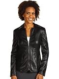 Jones New York Women's Leather Zip Front Jacket, Black, Medium