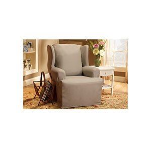 Sure Fit Cotton Duck Solid Wing Chair Slipcover, Linen