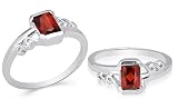Radiant Cut Garnet Ring Sterling Silver