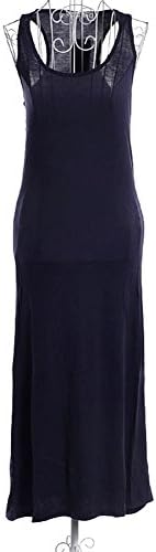 HQS Women's Summer Casual Vest Dresses Sleeveless Maxi Dress (Large, Deep Blue)