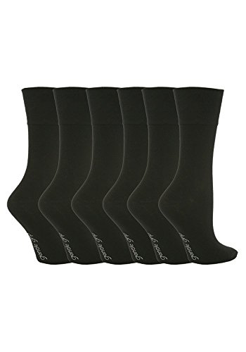 6 Pairs Sockshop Women's Gentle Grip Plain Black Socks 6-10.5 Us GG67