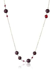 Red Potato Freshwater Cultured Pearl, Swarovski Element Red Aurora Borealis Beads and Gold over Sterling Silver Chain Endless Necklace, 36"
