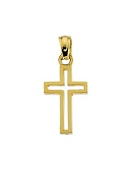 14K Yellow Gold Childrens Cross Pendant with Cable Chain - 15"