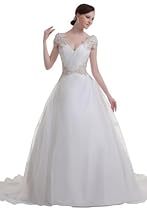 Hot Sale GEORGE BRIDE princess charming court train deep V-neck wedding dress Size 2 Ivory