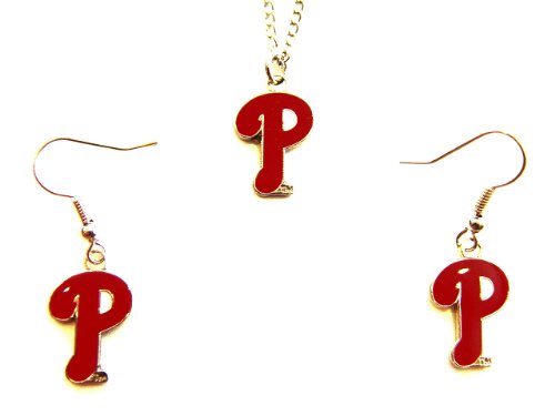 Philadelphia Phillies Necklace and Dangle Earring Charm Set MLB
