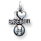 Sterling Silver Antique I (Heart) Baseball Charm with 20 inch Sterling Silver Chain