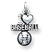 Sterling Silver Antique I (Heart) Baseball Charm with 20 inch Sterling Silver Chain