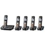 Panasonic KX-TG6445T DECT 6.0 Cordless Phone with Answering System, Metallic Black, 5 Handsets