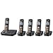 Panasonic KX-TG6445T DECT 6.0 Cordless Phone with Answering System, Metallic Black, 5 Handsets