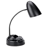 Metal Desk Lamp, Plug-Ins, Flexible Neck, RJ-11 Phone/Modem Jacks, Matte Black CEB22117