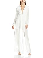 Rare London Vestido Largo Long Sleeve Plunge Illusion Maxi (Blanco Roto)