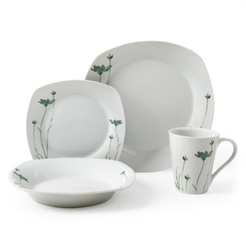 Best Price Gibson Lake Blossom 16-Piece Decorated Porcelian Square Dinnerware Set