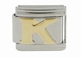 SilverBin Gold Tone Enamel Paint Letter Initial K Stainless Steel Italian Charm Link