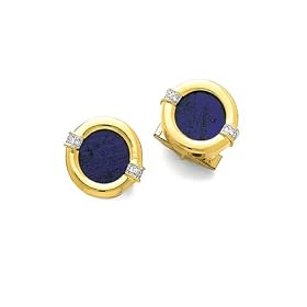 Solid 14k Gold Portal Style Lapis Diamond Cufflinks by 