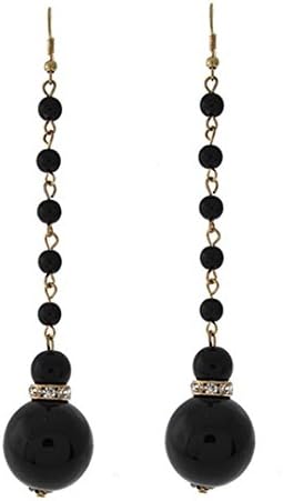 Extra Long Earrings Z2 Crystal Black Beads Gold Tone Fish Hooks 4.50 inch