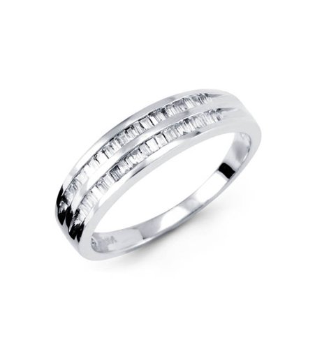 Solid 14k White Gold 0.69 Ct Baguette Wedding Band Ring
