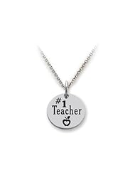 Stellar White (tm) 925 Sterling Silver Disc Charm - #1 Teacher - 16 To 18 Inch Adjustable Chain Included