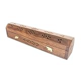 Sheesham Wood Incense Box with Brass Inlay - Elephants