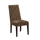 2 Square Back Parsons Chais in Diamond Loop Pattern Floral Fabric with Deep Cherry Finish By Powell Classic Seating