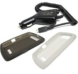 3 Pieces Combo Set of Smoke Gray and White Silicone Skin Cover Case with Car Charger for Blackberry 9530 9500 Storm Thunder