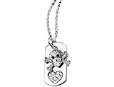 CRISLU Sterling Silver Cubic Zirconia (CZ) 9/10 Carat (ctw) Skull and Crossbone Dog Tag Pendant