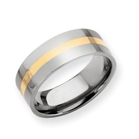 Titanium 14k Gold Inlay Flat 8mm Polished Band Ring