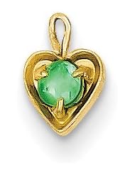 14k Yellow Gold Emerald May Birthstone Heart Charm. Metal Wt- 0.2g