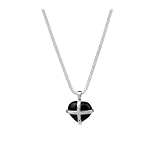 Sterling Silver & Whitby Jet Small Cross Heart Pendant - 18 Inch Snake Chain