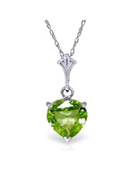 14k White Gold 18" Necklace with Heart Peridot Pendant