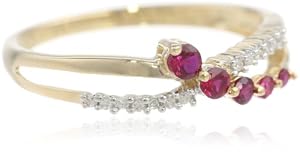 10k Yellow Gold Ruby and Diamond Journey Ring, Size 7