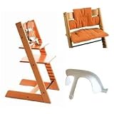 Stokke Tripp Trapp High Chair, Cushion, and Baby Rail - Orange with Orange Corduroy