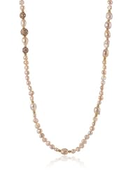 Pink Baroque Freshwater Cultured Pearls with Pink Cubic-Zirconia Pave Accents Necklace, 32"