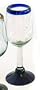 Mexican Glass Tulip Wine Blue Rim
