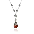 Sterling Silver Marcasite and Carnelian Teardrop Necklace