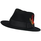New 100% Wool Felt Fedora Feather Godfather Hat Black Large