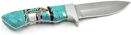 Custom Made Turquoise/Coral Inlay Drop Point Knife
